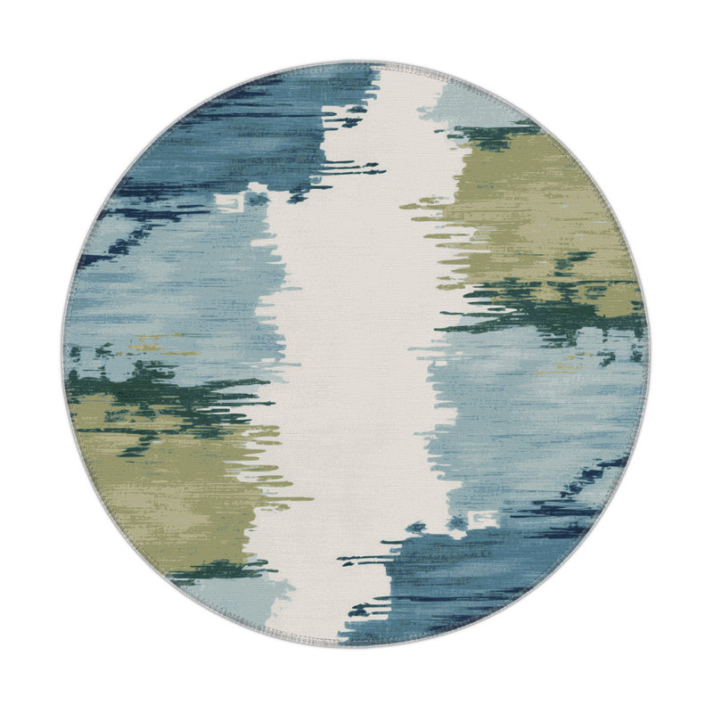Watercolor Gray Indoor and Outdoor Area Rug, Round 5'
