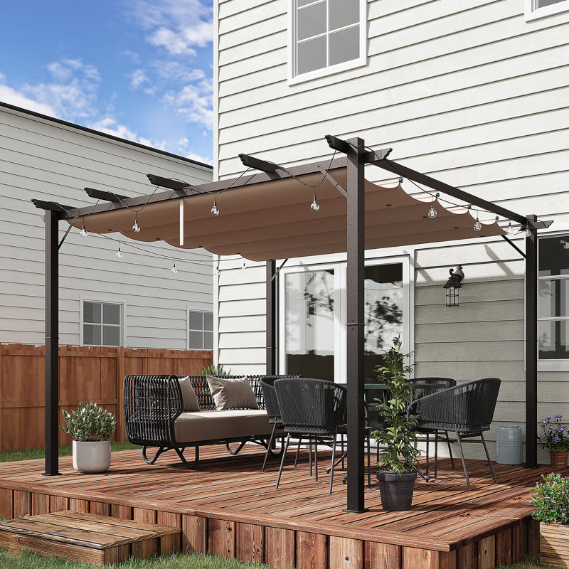 Auvent de pergola 10 'X pour cour arrière - abat-jour rétractable en aluminium pour barbecue