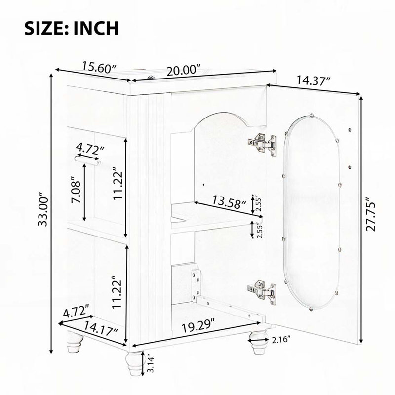 Meuble-lavabo de 20 po avec lavabo, meuble-lavabo, Noir