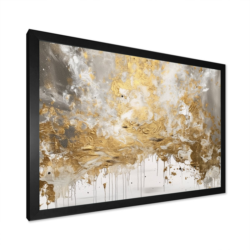 Loughlin Golden Abstract - Décoration murale abstraite, Cadre simple noir, H 34 po x l 44 po x P 1,5 po