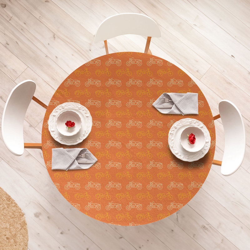 East Urban Home Vehicle Fitted Round Tablecloth Dark Orange and Mustard, 47.24" Round