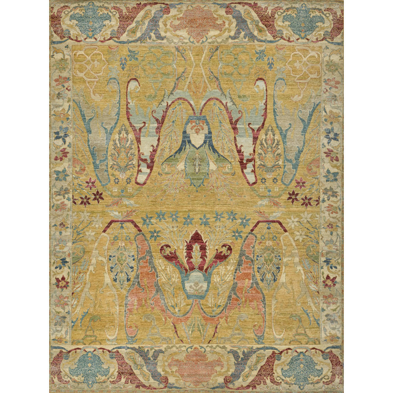 Antic Hand Knotted New Zealand Wool Gold Area Rug, 10'X14'