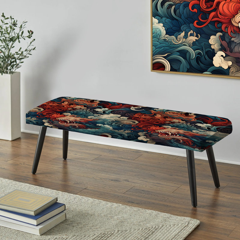 Motif de dragon - banc noir rembourré japonais