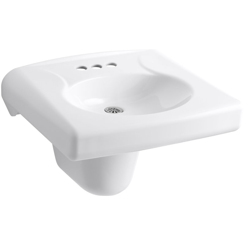 Brenham Ceramic 22" Wall Mount Bathroom Sink, White, 4" Centers
