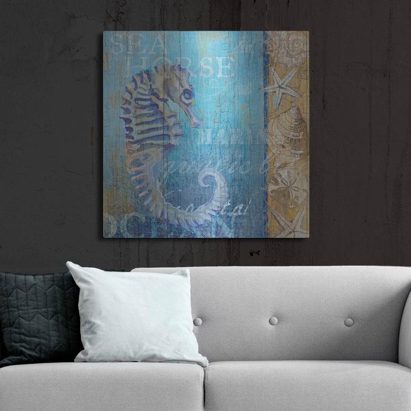 Art mural en métal Beachcrest Home ™ «Sea Horse And Sea» par Art Licensing Studio, H 36 po x l 36 po