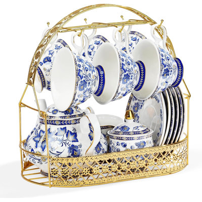 Blue British porcelain tea set
