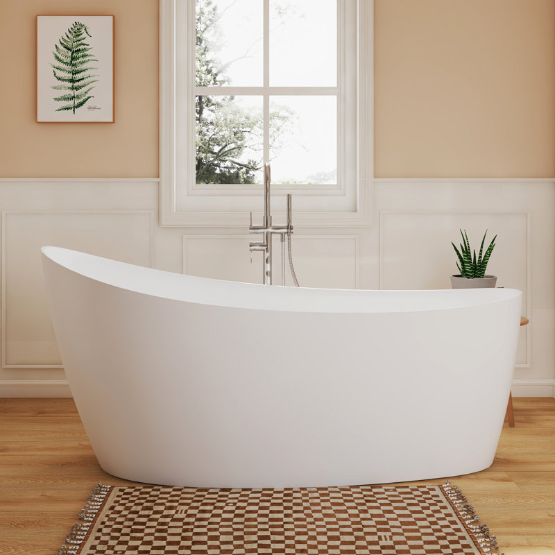 Fslefay 65 '' Freestanding Bathtub Solid Surface Deep Soaking Tubs