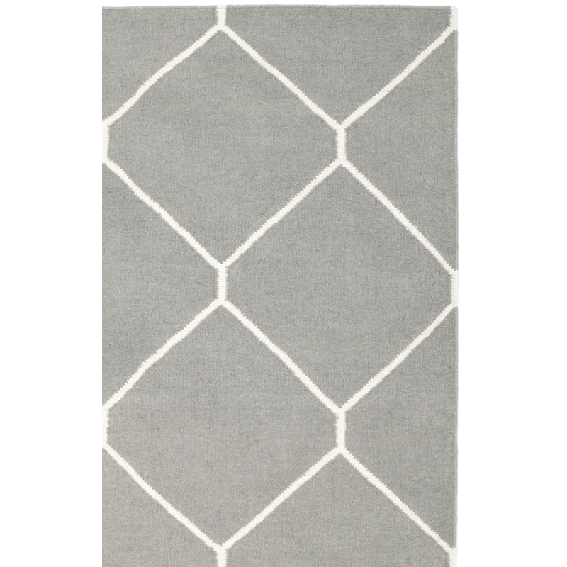 Tapis en laine / coton tissé à la main à plat Rodgers en ivoire / gris, Rectangle 2 pi 6 po x 4 pi
