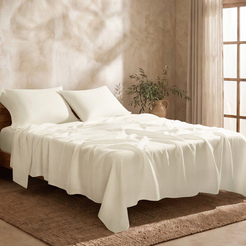 Ensemble de draps EverGrace 100 % lin européen, Lit double, Ivory White