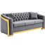 84 pouces salon en velours gris, canapé de luxe à 3 places, canapé de 84 pouces avec accents en acier inoxydable doré-2146386683