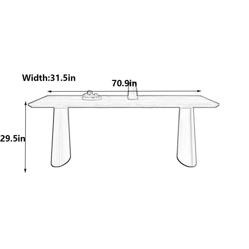 Table épaisse à bords arrondis et pieds en bois, H 29,5 po x L 70,9 po x l 31,5 po