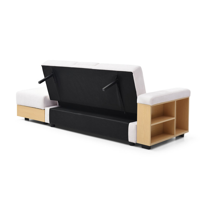 Convertible Sleeper Sofa with Ample Storage, Beige Cotton Blend