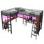 Lit mezzanine simple en métal en forme de L avec DEL, tablettes de rangement, 2 stations de charge et 2 bureaux intégrés, noir et rouge
