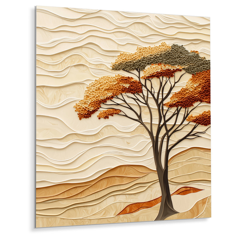 Minimal acacia Tree Landscape II - paysages, art mural en métal, impression sur métal, H 32 po x l 16 po x P 0,84 po