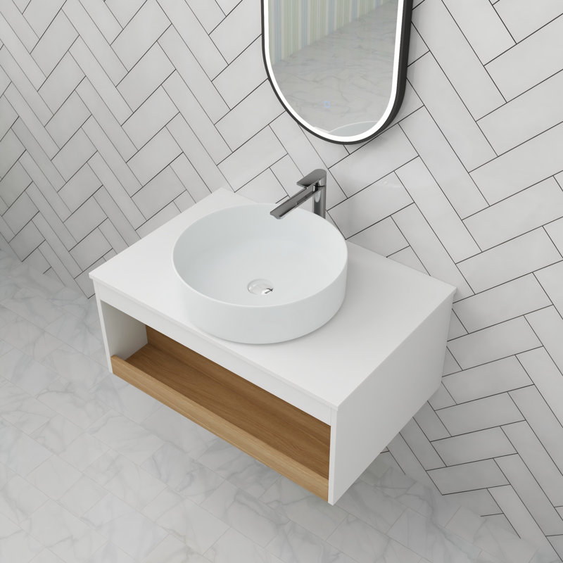 Meuble-lavabo flottant simple 24 po avec comptoir en céramique, 24", Blanc