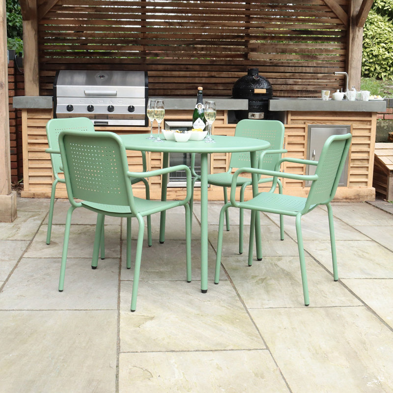 PORTO 4 seater Round dining set - 100cm Table Plus 4 Stacking chairs, Green