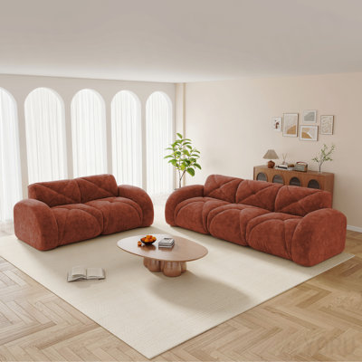 Ensemble de canapé 2 pièces (2 + 3) - Velours, assise profonde, éponge 32D, sans assemblage - brun rouge