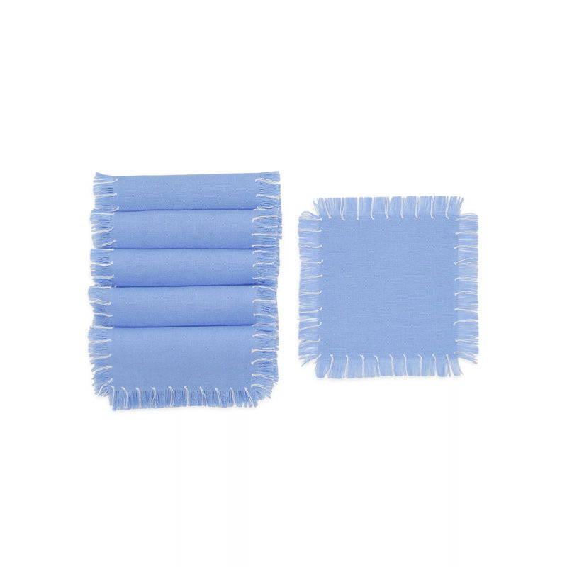 Hand Knotted Fringe Cocktail Napkin, Blue