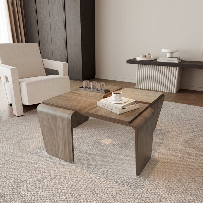 29.5" Modern Modular Curved Solid Wood Coffee Table,Easy Assembly