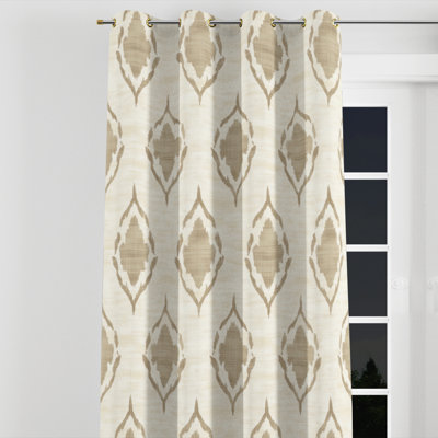 French Country Curtains for bedroom - Transitional Ivory Ikat Grommet Curtain - 1 Panel