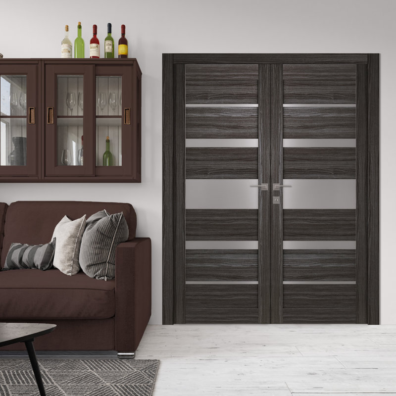 Porte française Kina, À droite, Chêne gris, 71,75 po x 83,23 po
