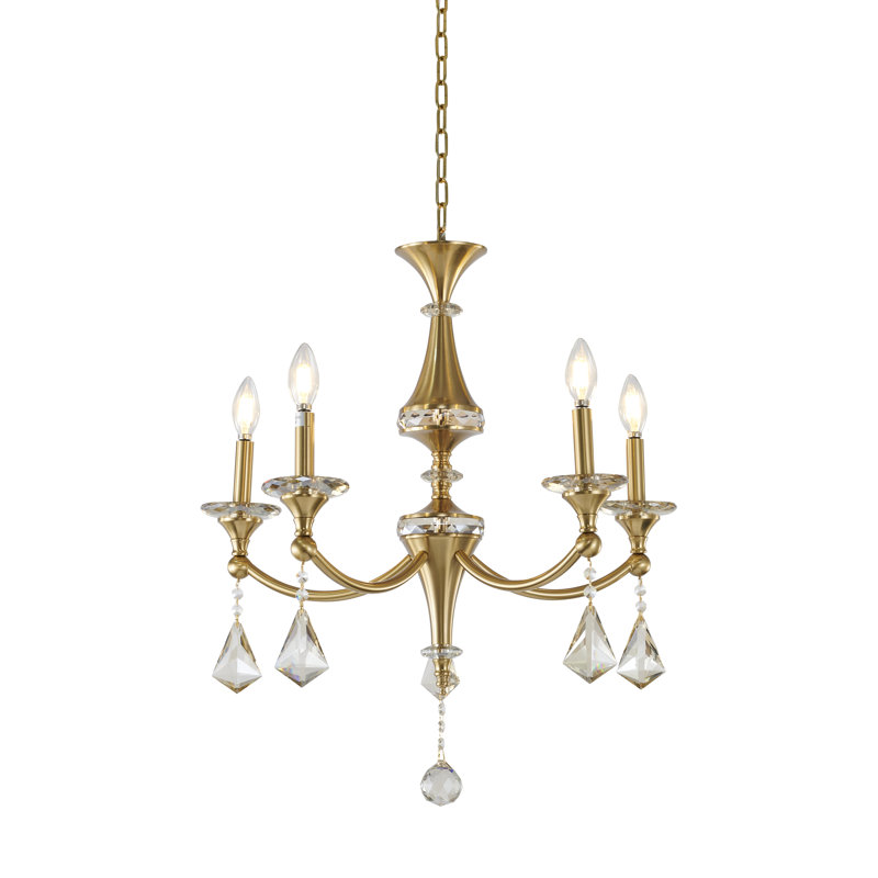 Jakirra 5-Light Traditional Crystal Chandelier , Satin Brass, Champagne