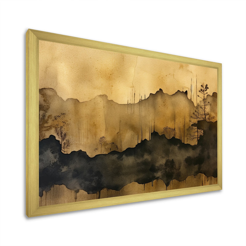 «Brown and Black Abstract Fluidité», reproduction sur toile, Cadre doré à une seule photo, H 30 po x l 40 po x P 1,5 po