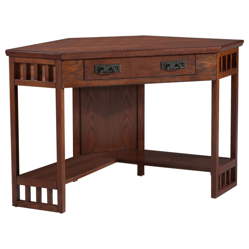 Corner Solid + Manufactured Wood Computer Writing Desk in Mission Oak