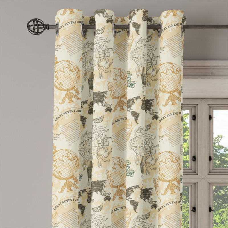 Vintage World Map Beige and Olive Green Blackout Curtain Panel