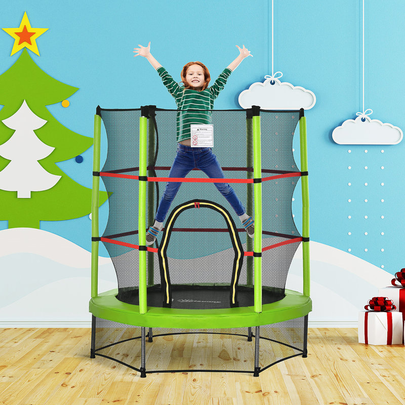 Trampoline pour enfants Outsunny F5FT avec filet, Vert