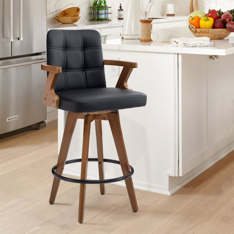 Swivel Upholstered Faux Leather Counter Stool, Black, Bar Stool (31” Seat Height)