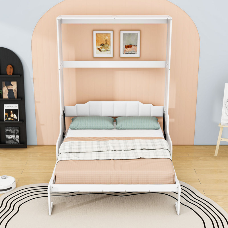 Grand lit escamotable peu encombrant avec canapé et tête de lit, Blanc