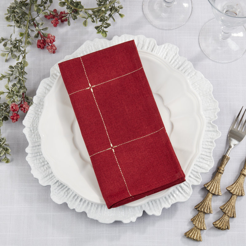 Ensemble de 4 serviettes de table brodées, Rouge