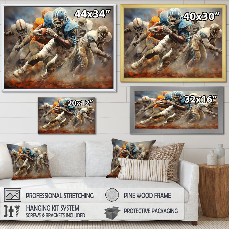 Football Interaction stratégique I - Impression, Cadre simple noir, H 34 po x l 44 po x P 1,5 po