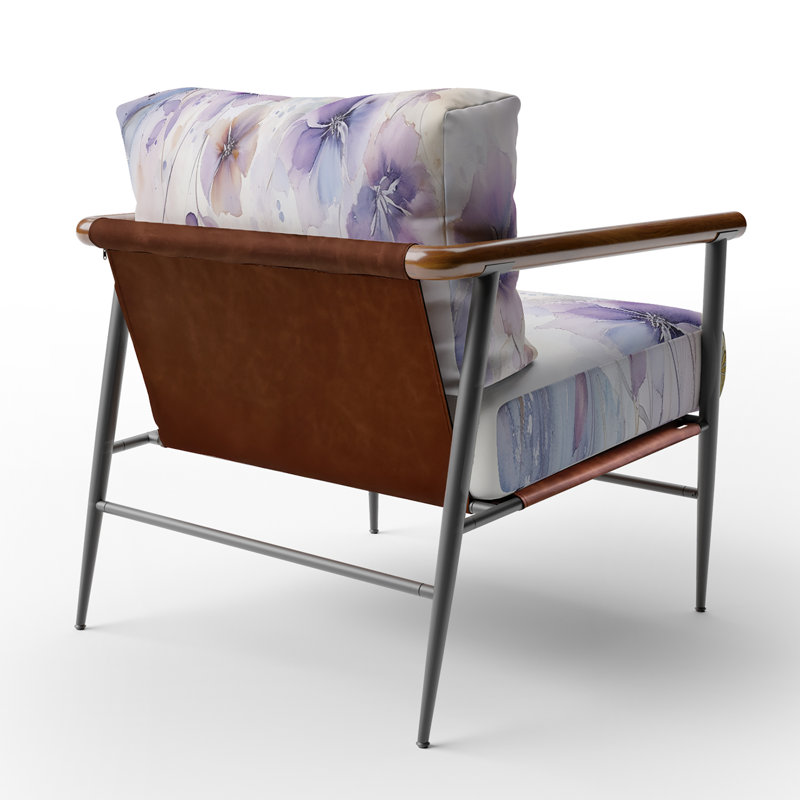 Fauteuil d'appoint décoratif en velours mauve à motif floral Blooms III mauve, Noir