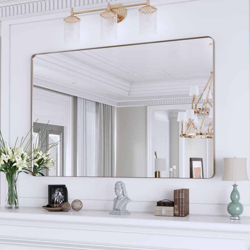Premium Aluminum Framed Rectangular Bathroom Vanity Wall Mirror, Brushed Nickel, 32" x 48", Rectangle