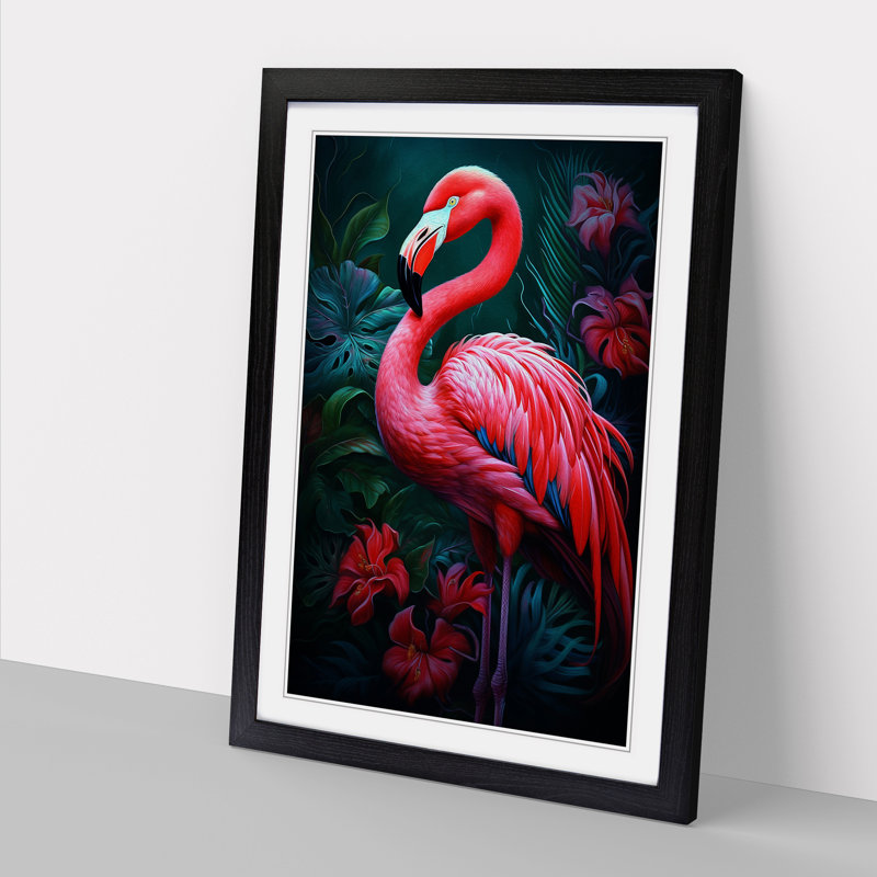 Flamingo Tachisme - Framed Print, Black Framed, 46cm H x 34cm W