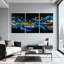 Cités et pays «Blue Waves Golden Trees Cityscape Park», ensemble de 3 impressions sur toile-1110105886