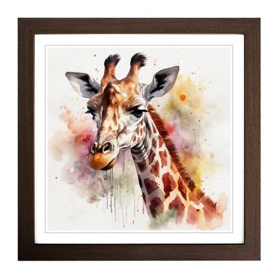 Giraffe Watercolour - Single Picture Frame Print on Wood