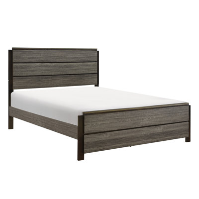 Grand lit de style contemporain au fini gris antique et brun foncé, fabriqué en bois, pour la chambre à coucher, 1 pièce incluse, incluant la tête de lit