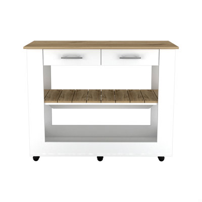 Kitchen Island 46, Six Casters, Two Drawers, Lower Open Shelf