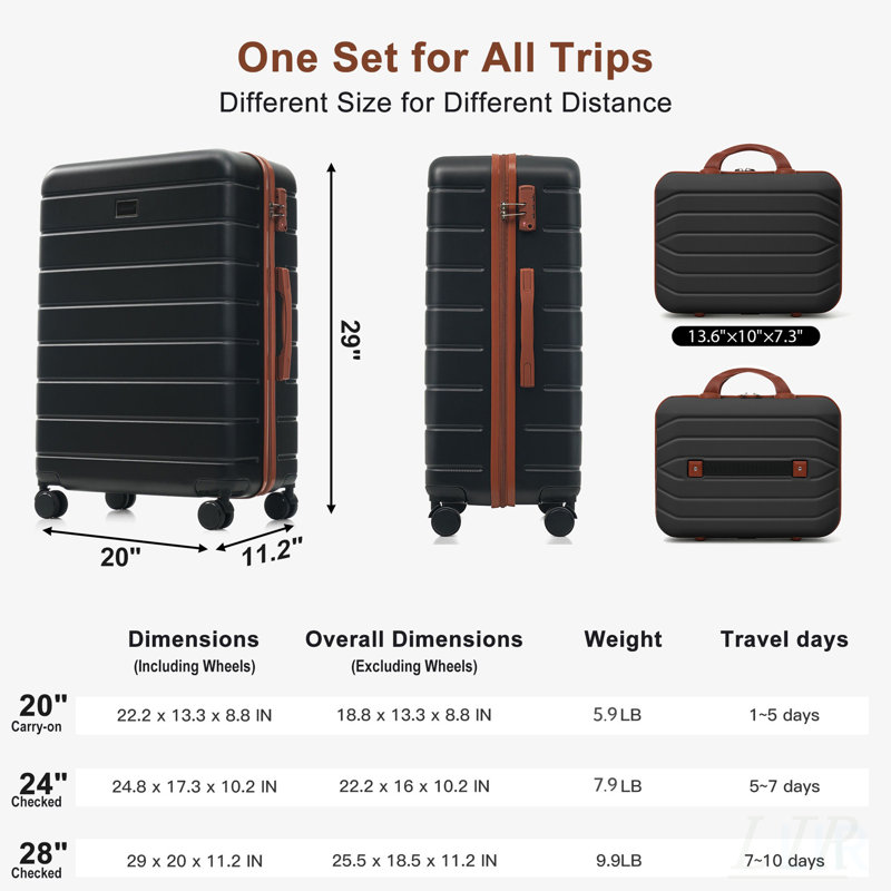 Ensemble de 6 valises rigides avec serrure TSA, sac de voyage extensible et trousse de toilette imperméable pour tous les besoins de voyage