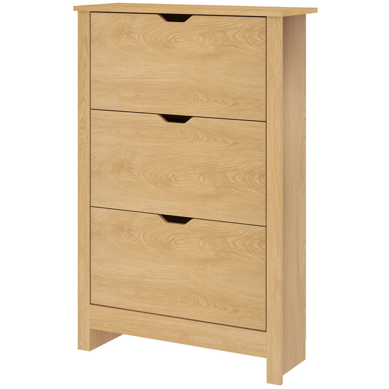 18 Pair Flip Down Shoe Storage, Natural Wood
