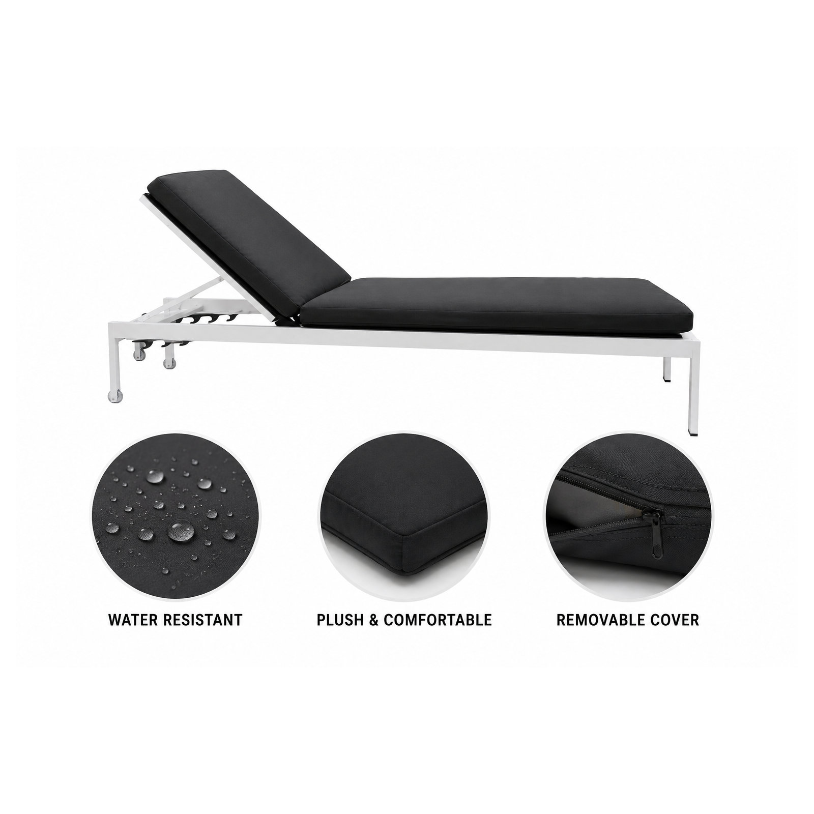 Aynura Outdoor Aluminum Chaise Lounge, White/Black