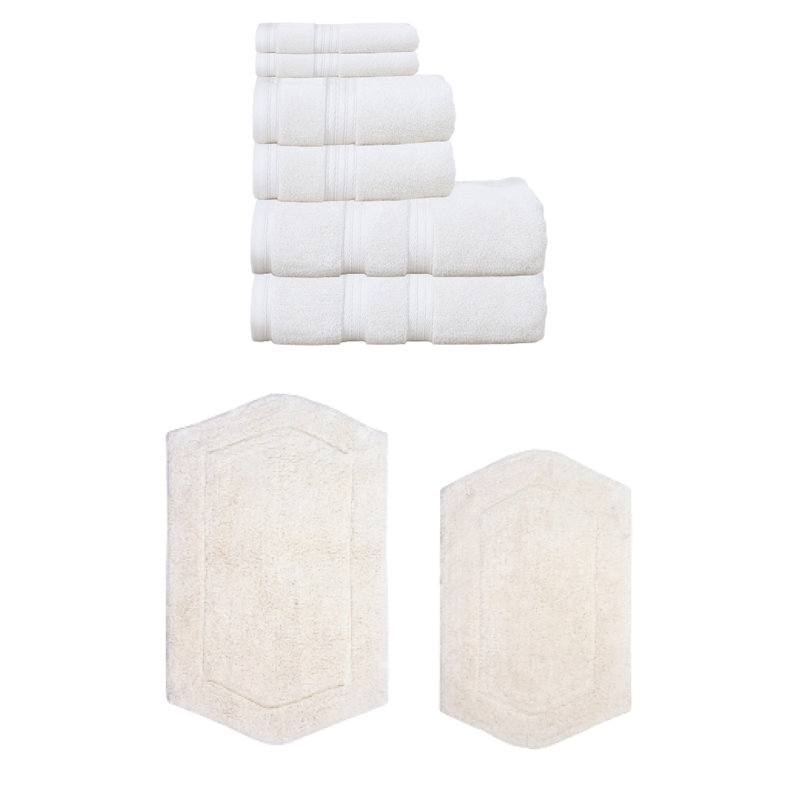 Ensemble de serviettes 6 pièces et 2 tapis de bain 2 pièces Bryd Collection (ensemble de 8), Ivoire
