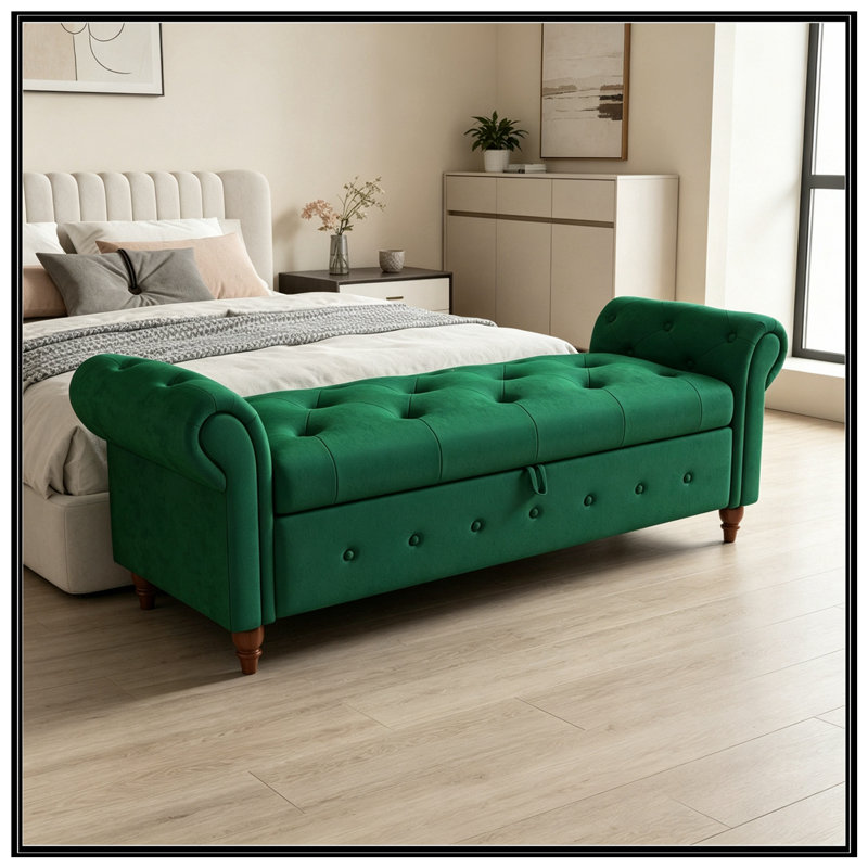 Banc avec siège capitonné et accoudoirs, Vert foncé
