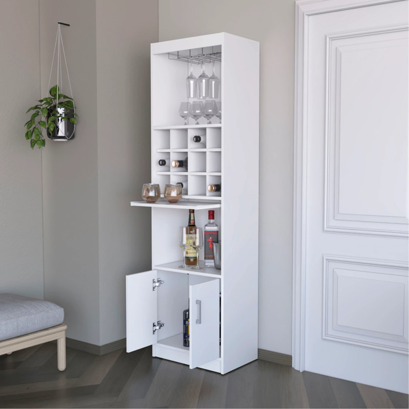 Modern White Bar Cabinet With Wine Storage - 2 Doors, 13.3 Inches Deep, 15 Shelves, Wood For Lovers Engineered Wood, Spacious Interior