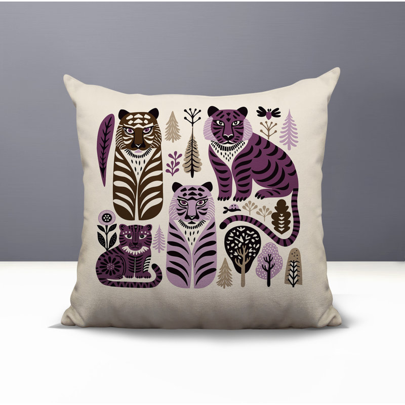 Oreiller carré réversible intérieur / extérieur Isa Tiger, Mauve, Carré 19 po