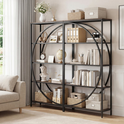 2 Pcs 5-Tier Bookshelf, 65"Tall Industrial Etagere Bookcase with Half-Moon Shape
