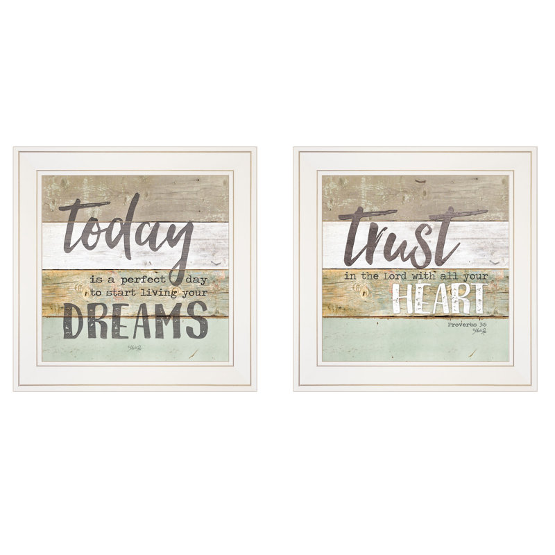«Trust in the Lord», ensemble de 2 décorations murales encadrées pour le salon et la maison par Marla Rae, Cadre blanc